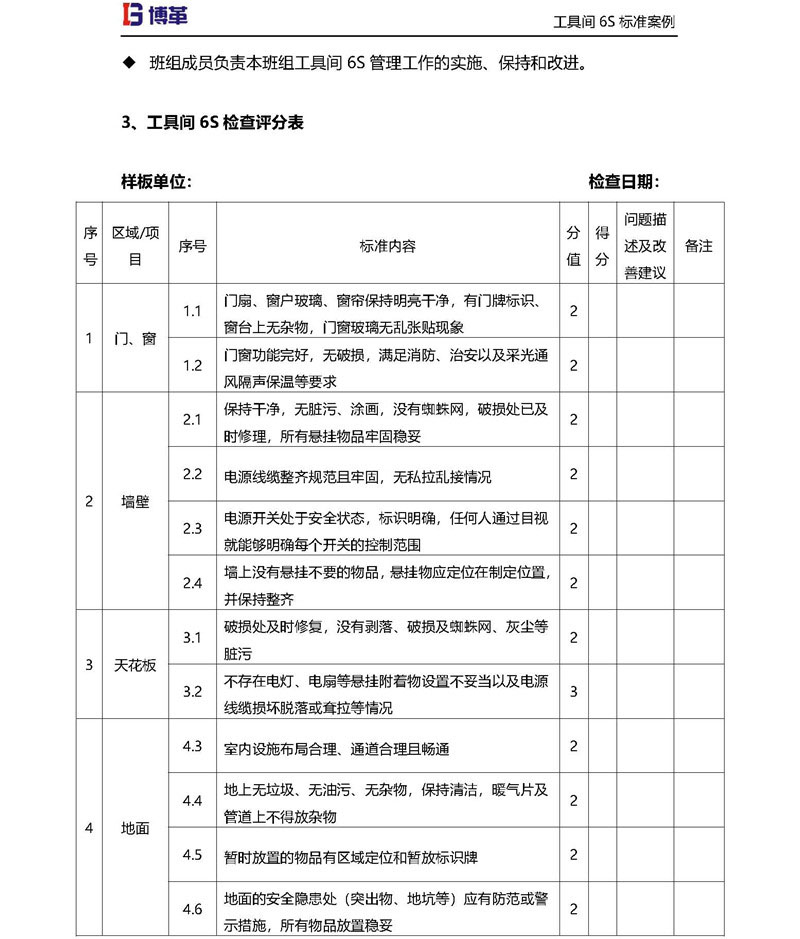 工具間材6S檢查評(píng)分標(biāo)準(zhǔn)